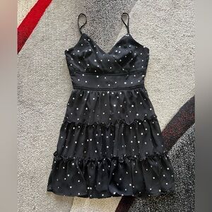 Francesca’s Trixxi Black Metallic Star Print Mini Slip Dress